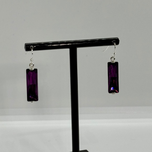 Ear Sense Rectangular Purple Crystal Dangle Earrings Nickel Free Hypoallergenic - Picture 4 of 8
